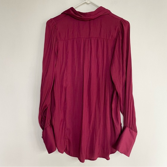 Free People Lala Solid Blouse By Off Beat Burgundy Button Down Blouse Bow Small - Picture 6 of 16